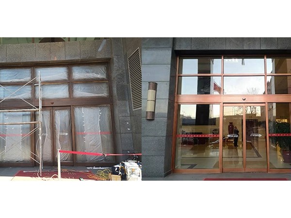 兩會委員駐地：鴻府大廈自動門門區(qū)型材包飾外觀修理復原服務(wù)案例
